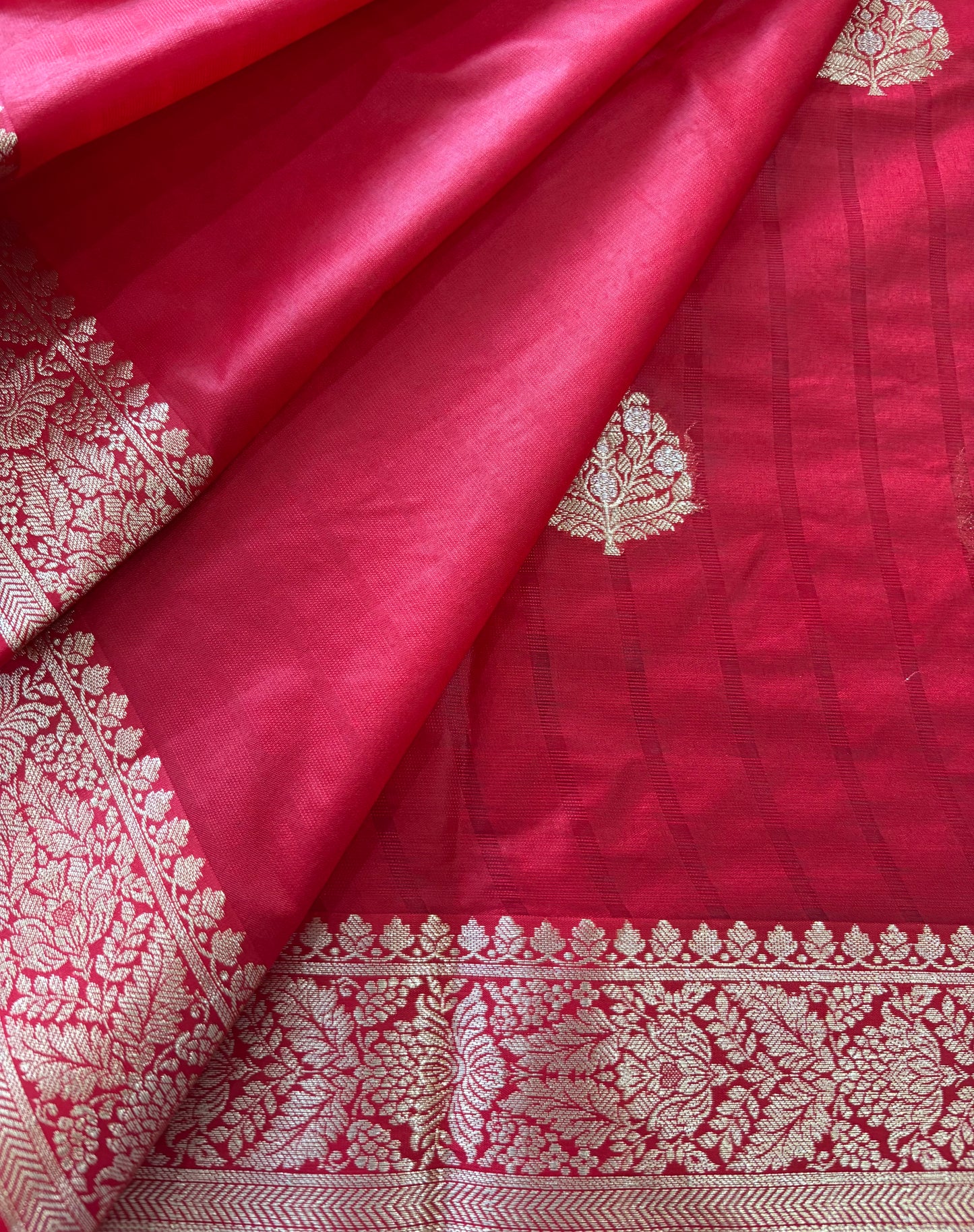 Red Chinnon checks saree