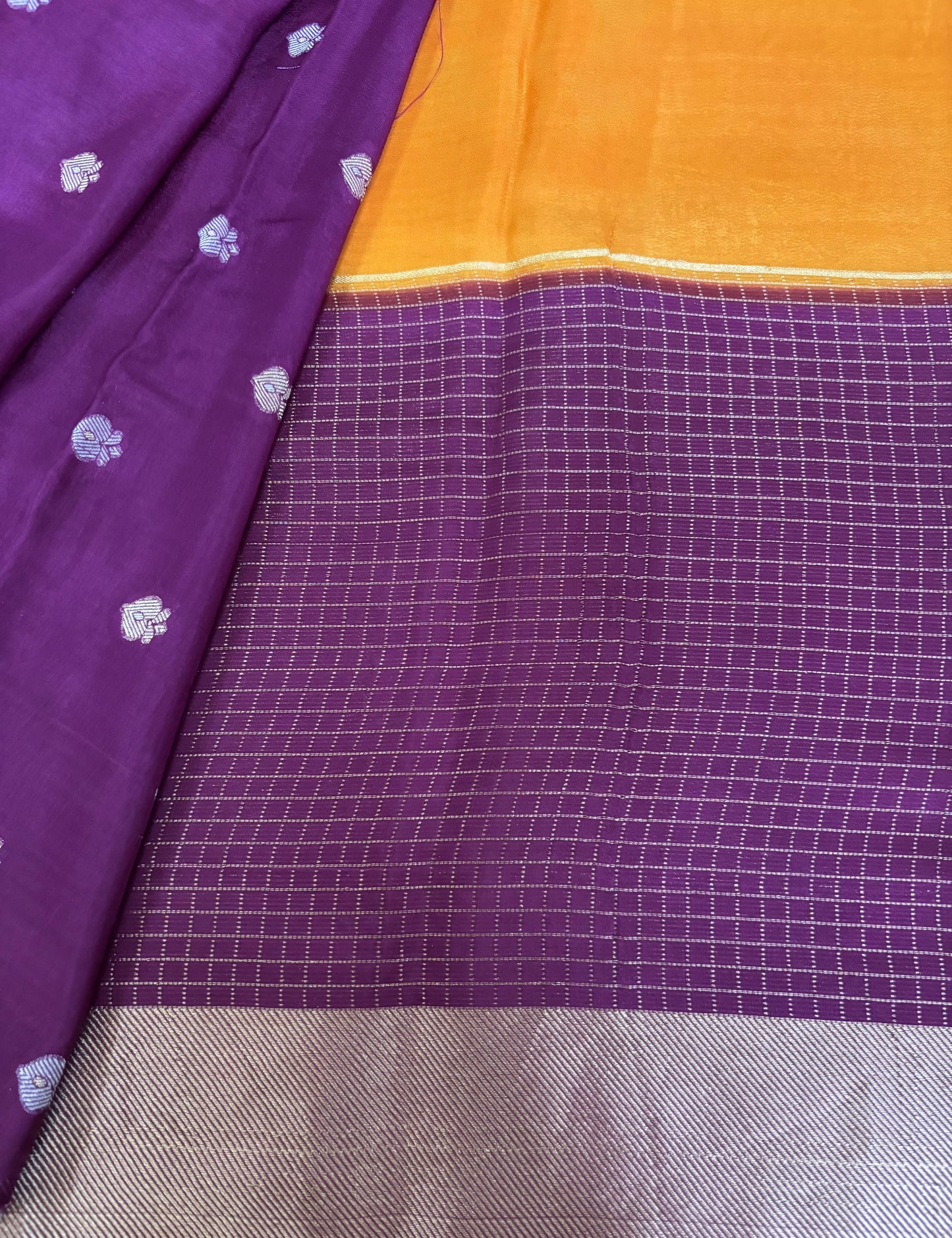 Yellow with purple Viscose crepe silk saree