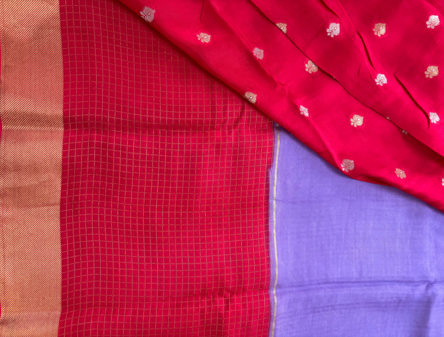 Pink with lavender Viscose crepe sarees