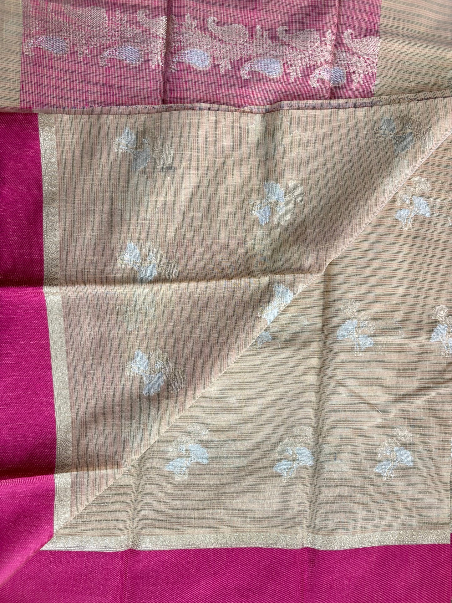Beige Soft Kora Banarasi with satin border