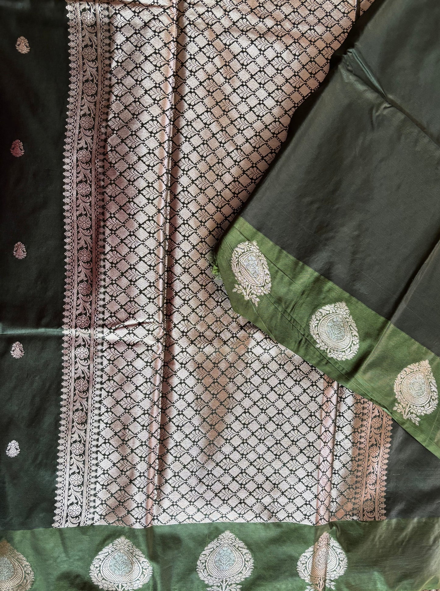 Bottle green Semi raw mango silk saree