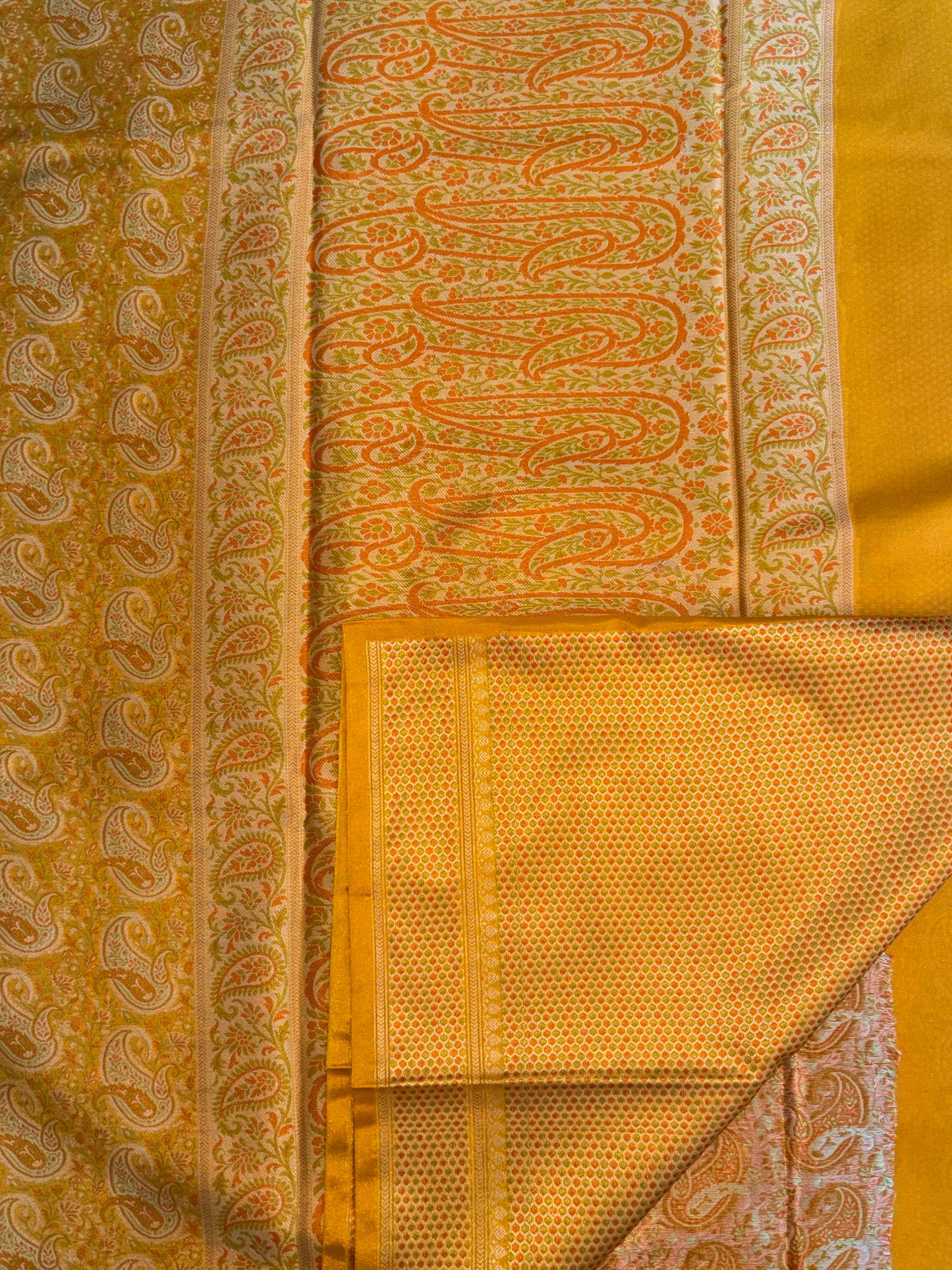 Yellow Pashmina silk saree