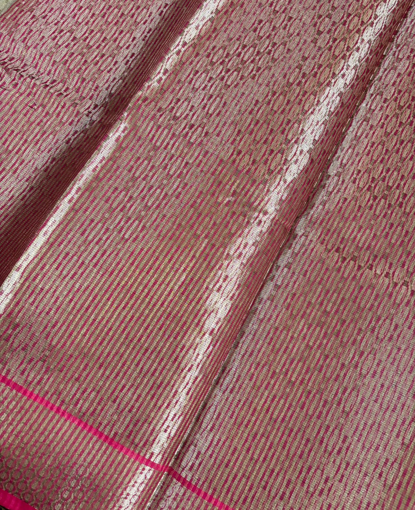 Champagne stripe tissue silk saree