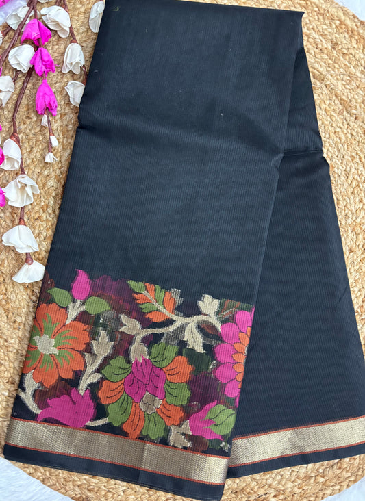Black Chanderi silk saree