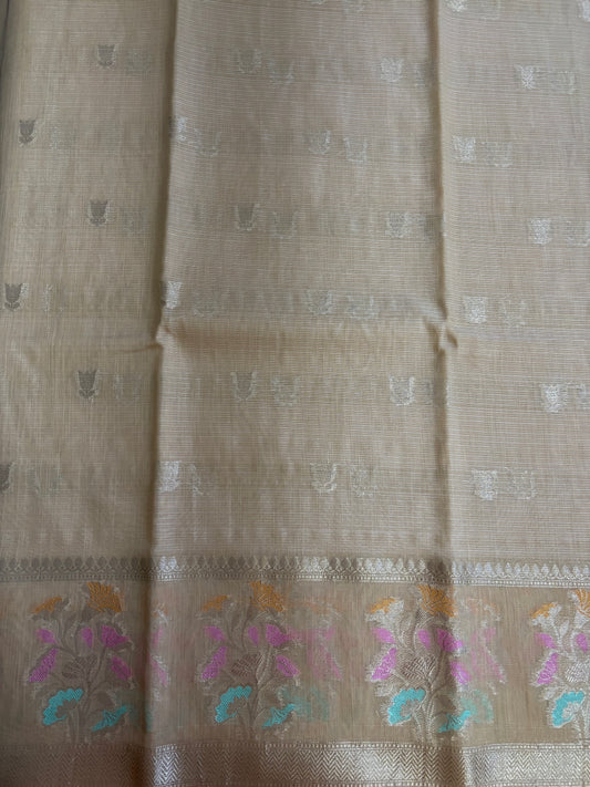 Beige Kora Banaras saree