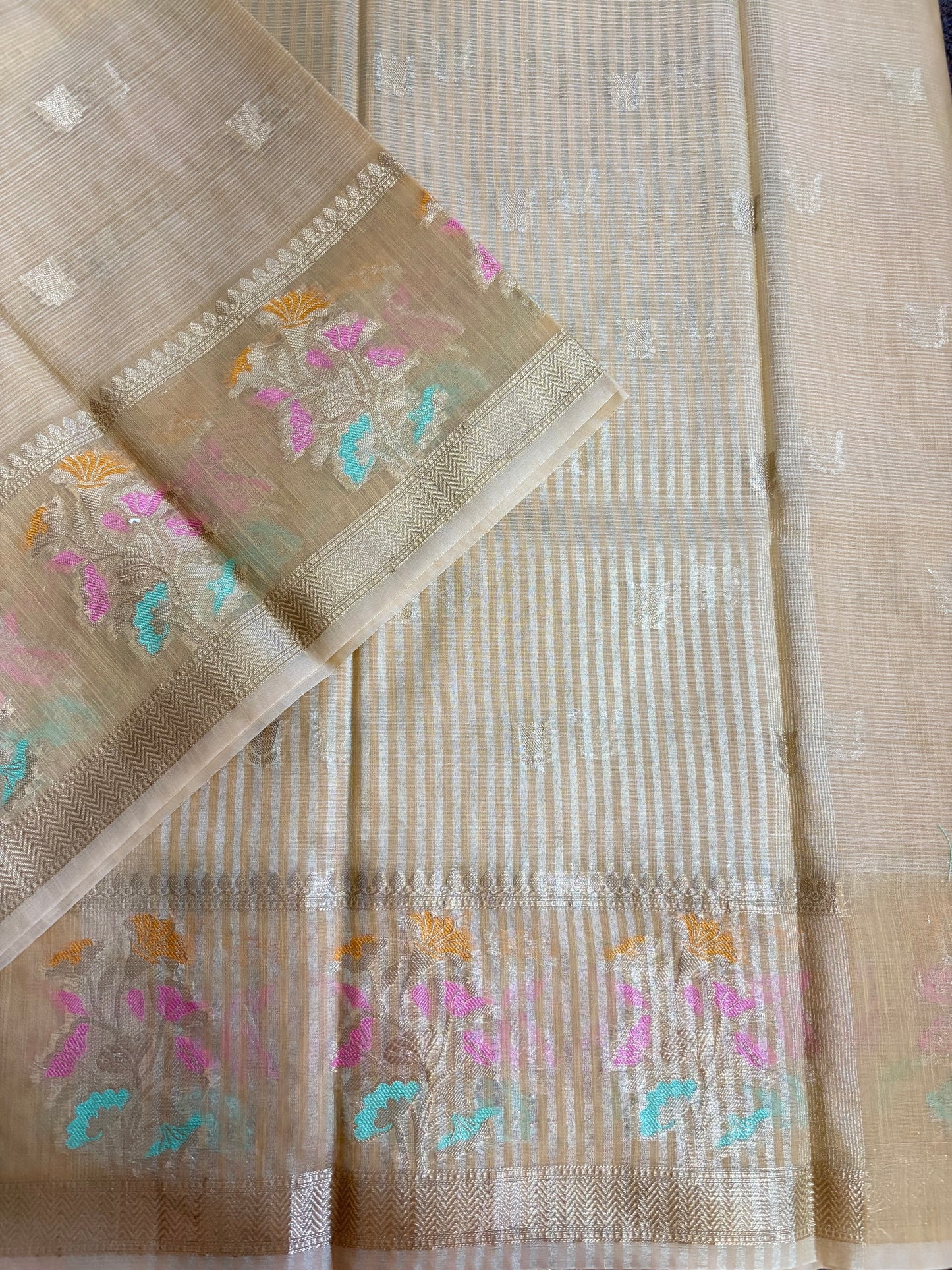 Beige Kora Banaras saree