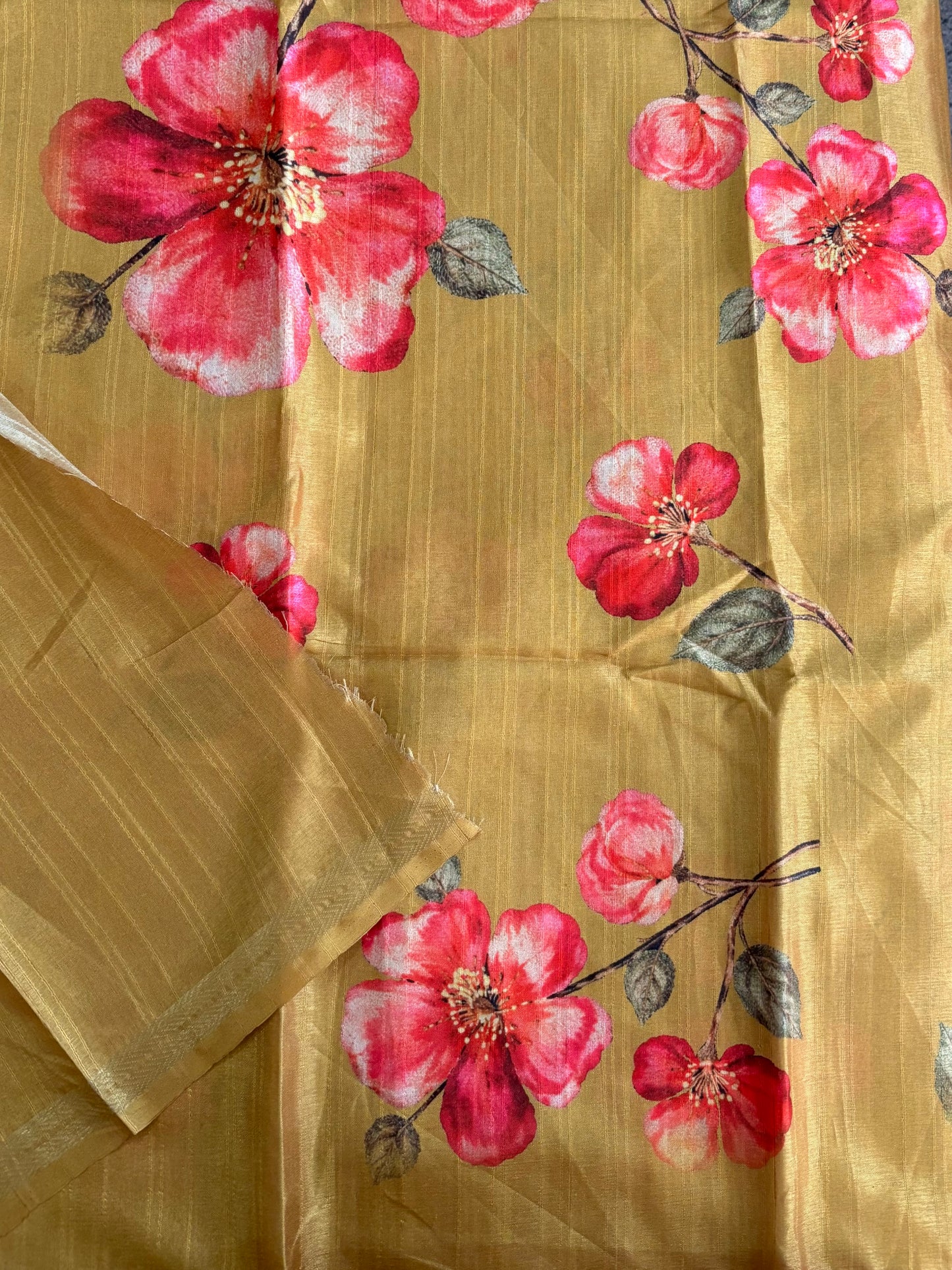 Mustard semi tussar with digital prints