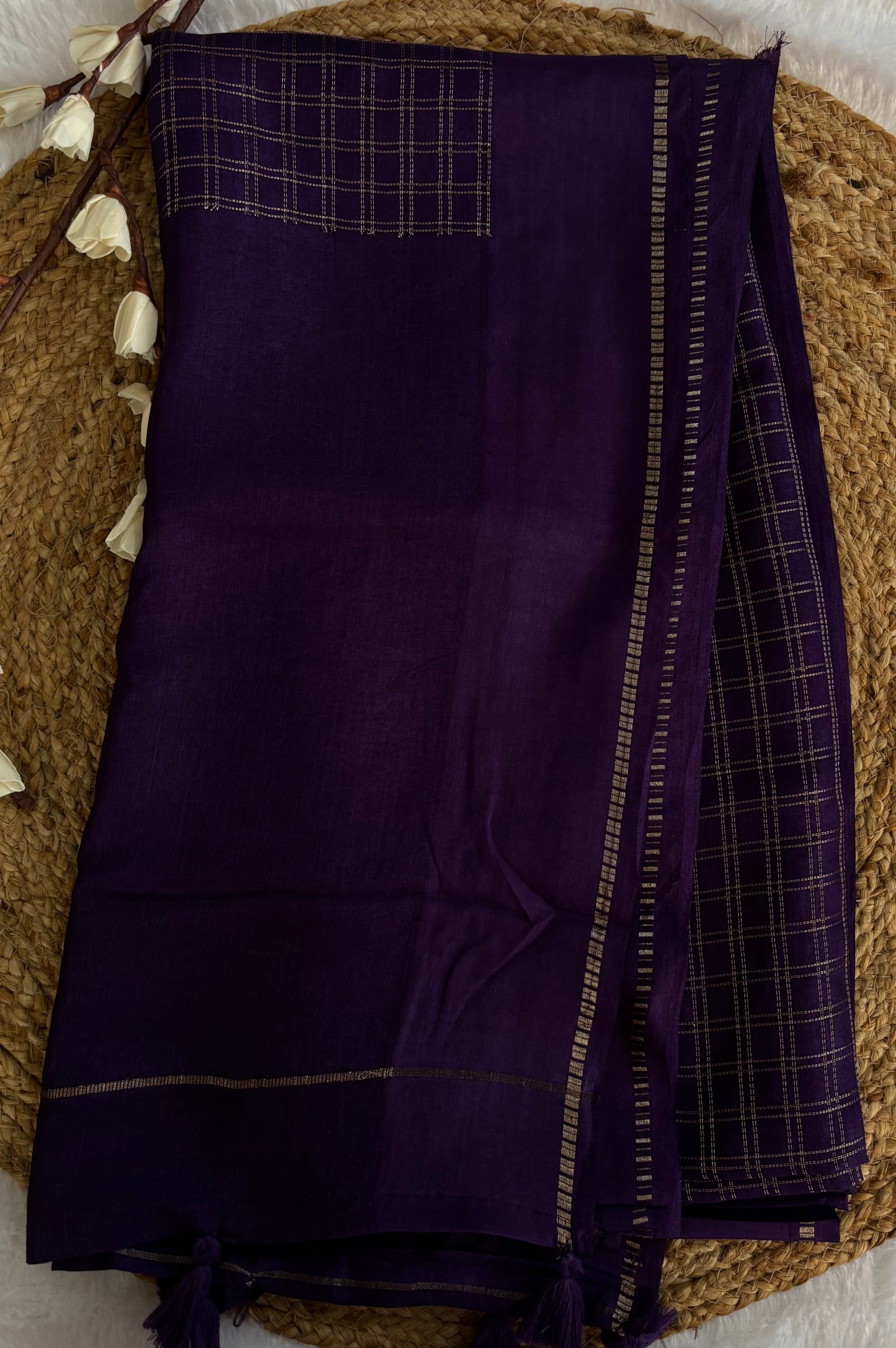 Purple soft tussar silk saree