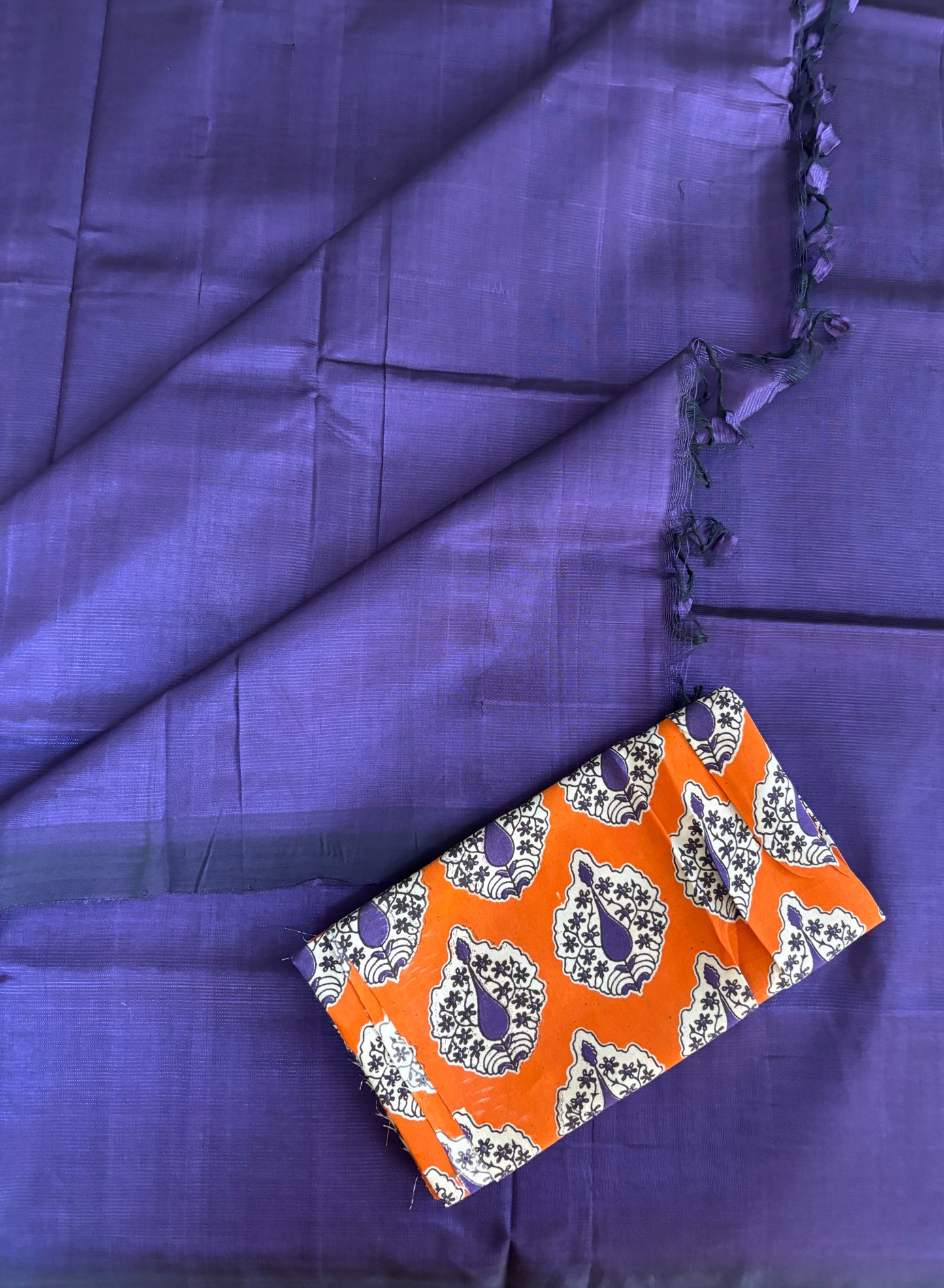 Purple Mangalgiri pattu with kalamkari blouse
