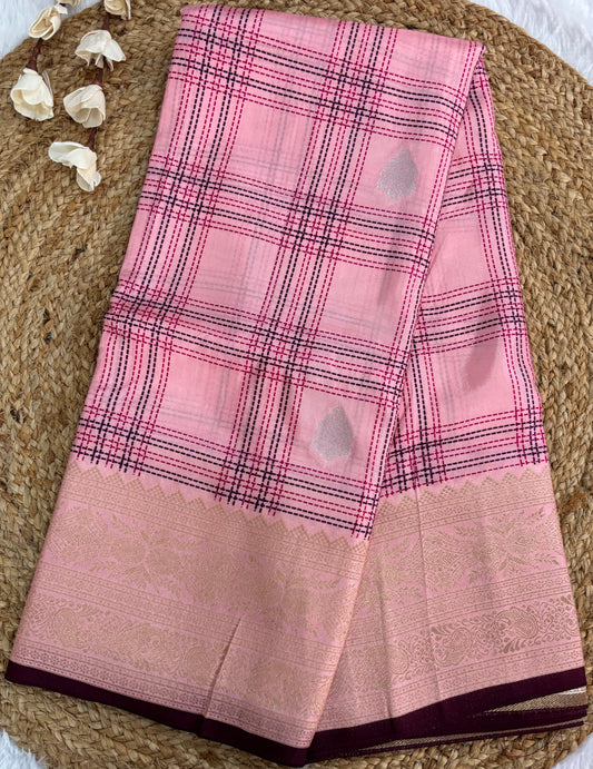 Baby pink viscose crepe silk saree