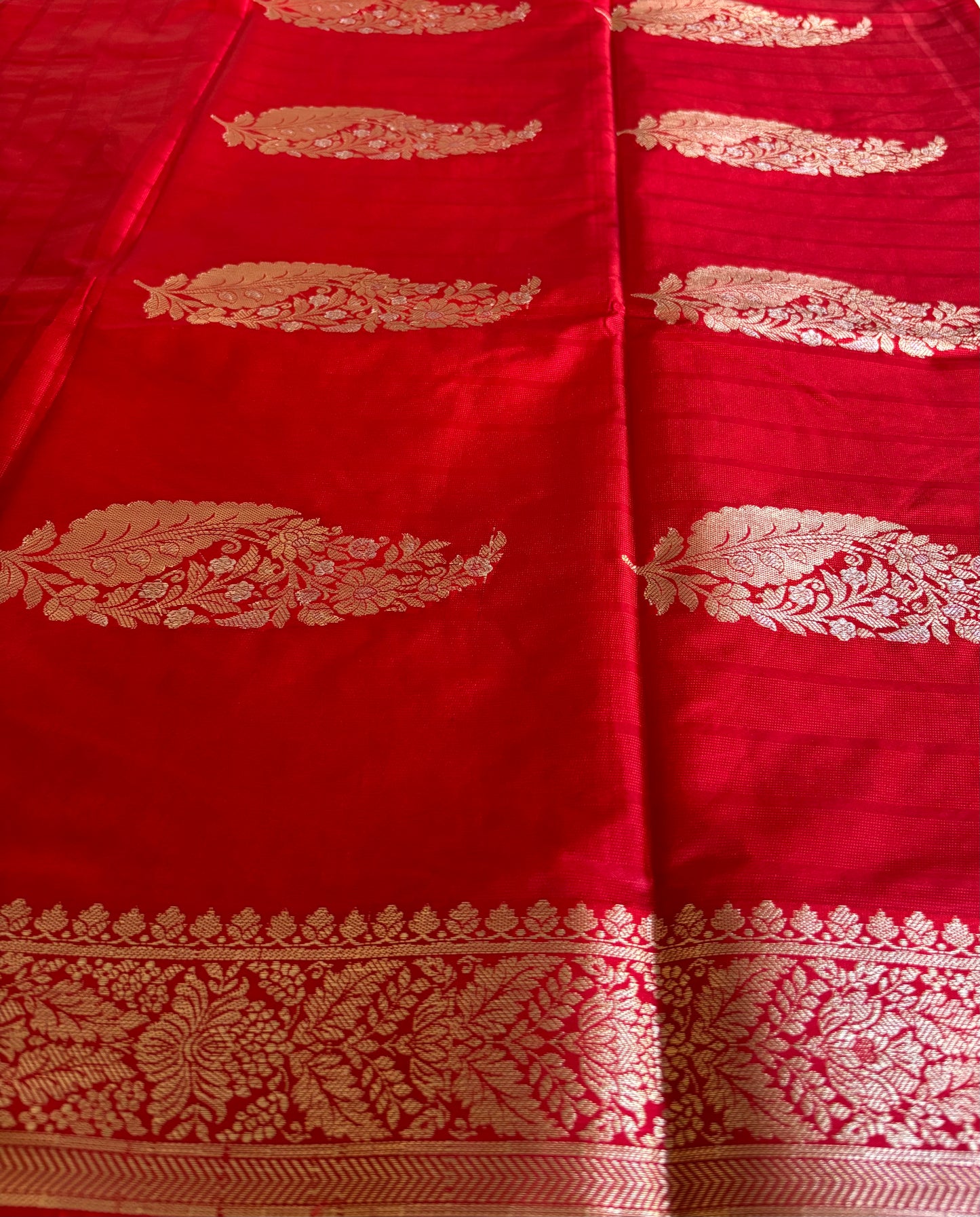 Red Chinnon checks saree