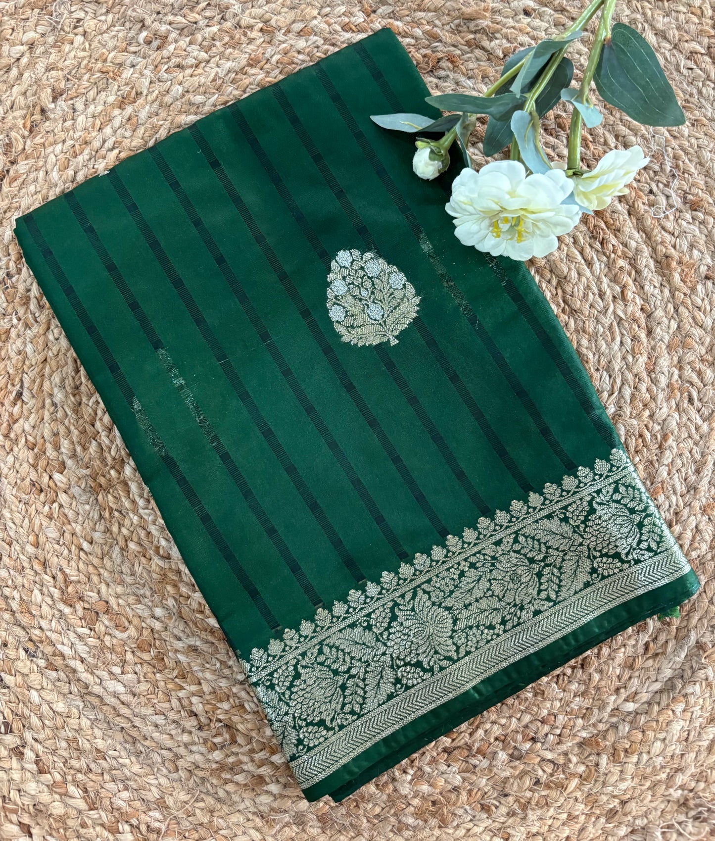 Bottle green Chinnon checks saree