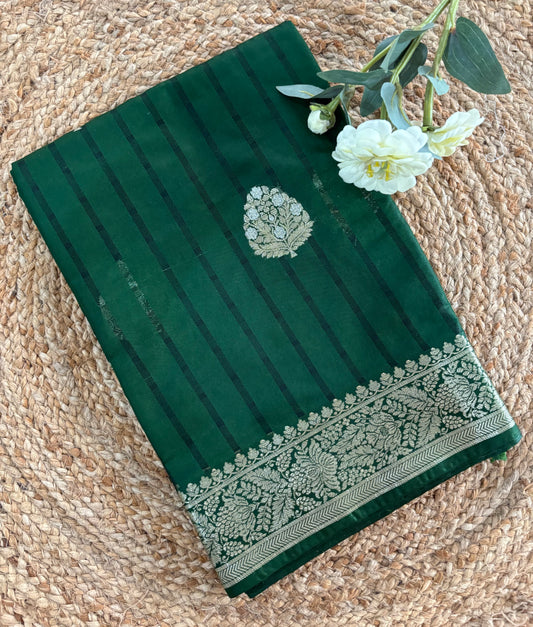 Bottle green Chinnon checks saree