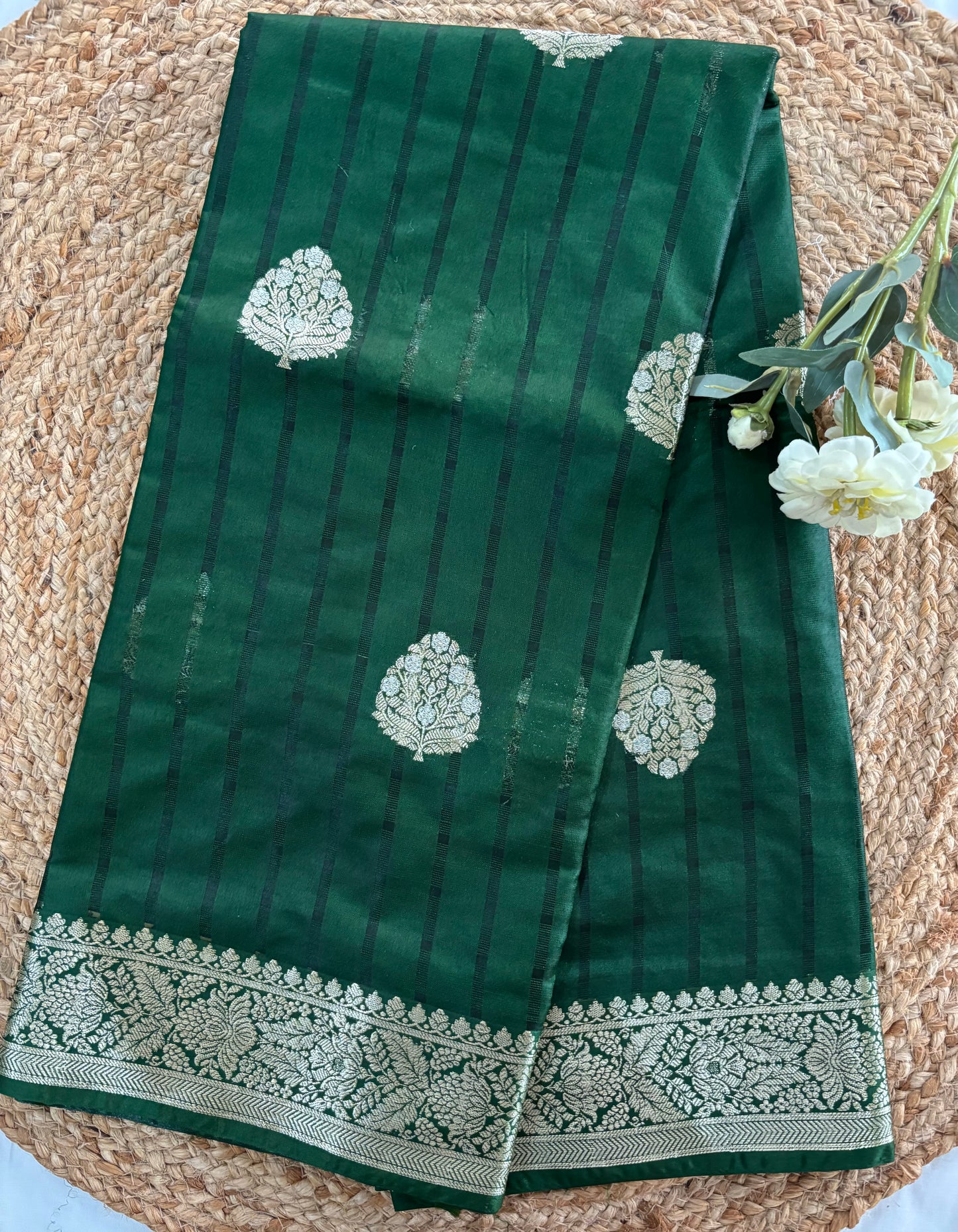 Bottle green Chinnon checks saree