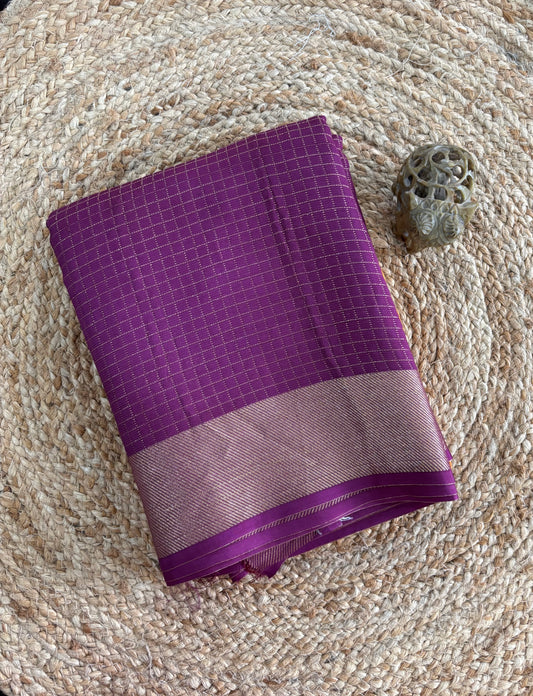 Yellow with purple Viscose crepe silk saree