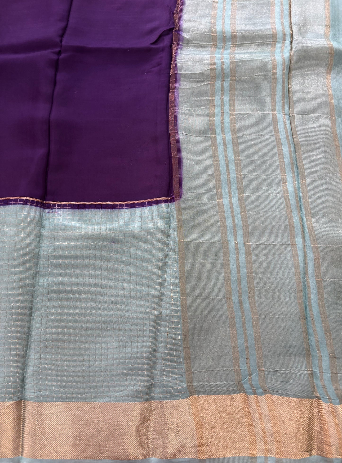 Blue  with purple Viscose crepe silk saree