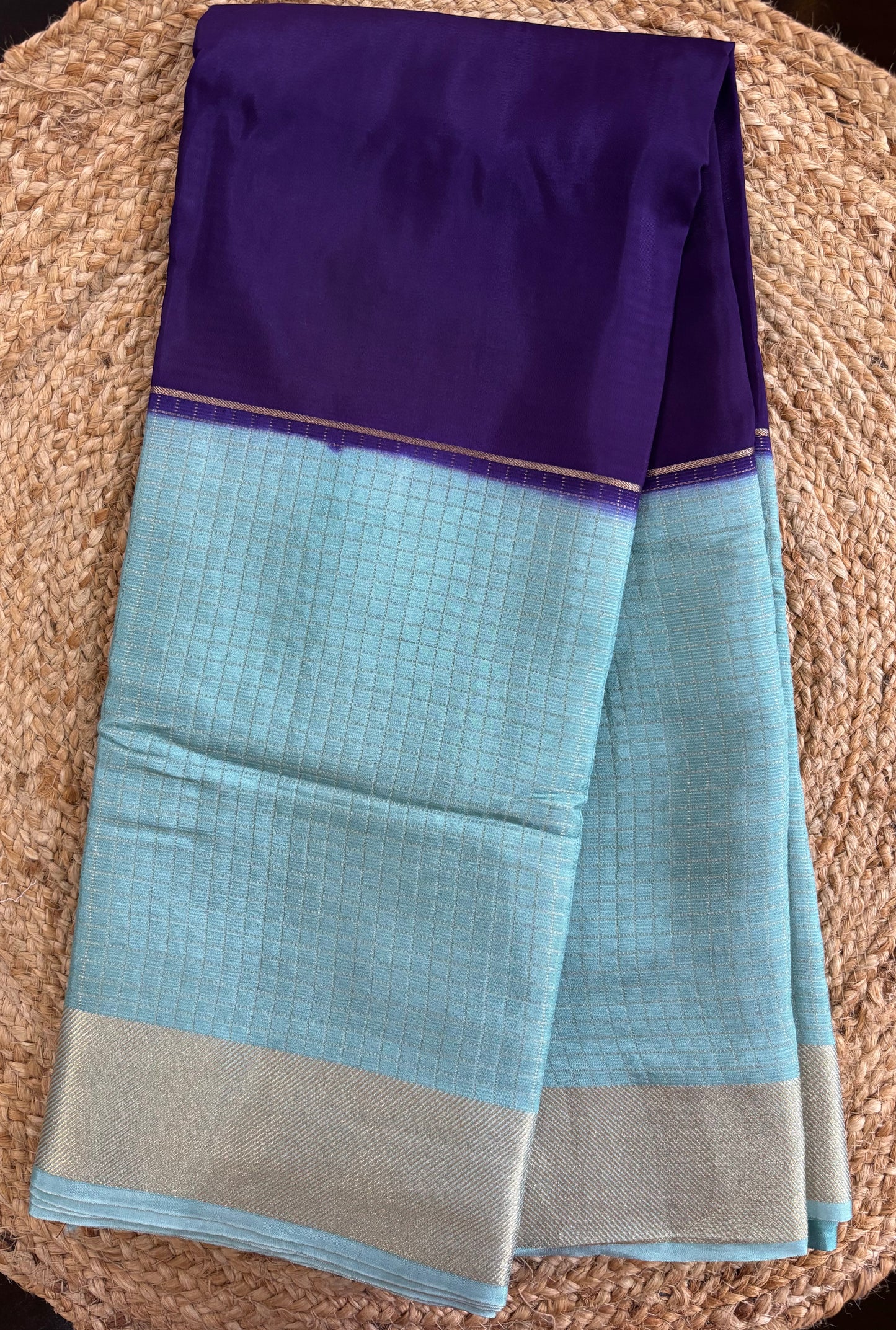 Blue  with purple Viscose crepe silk saree