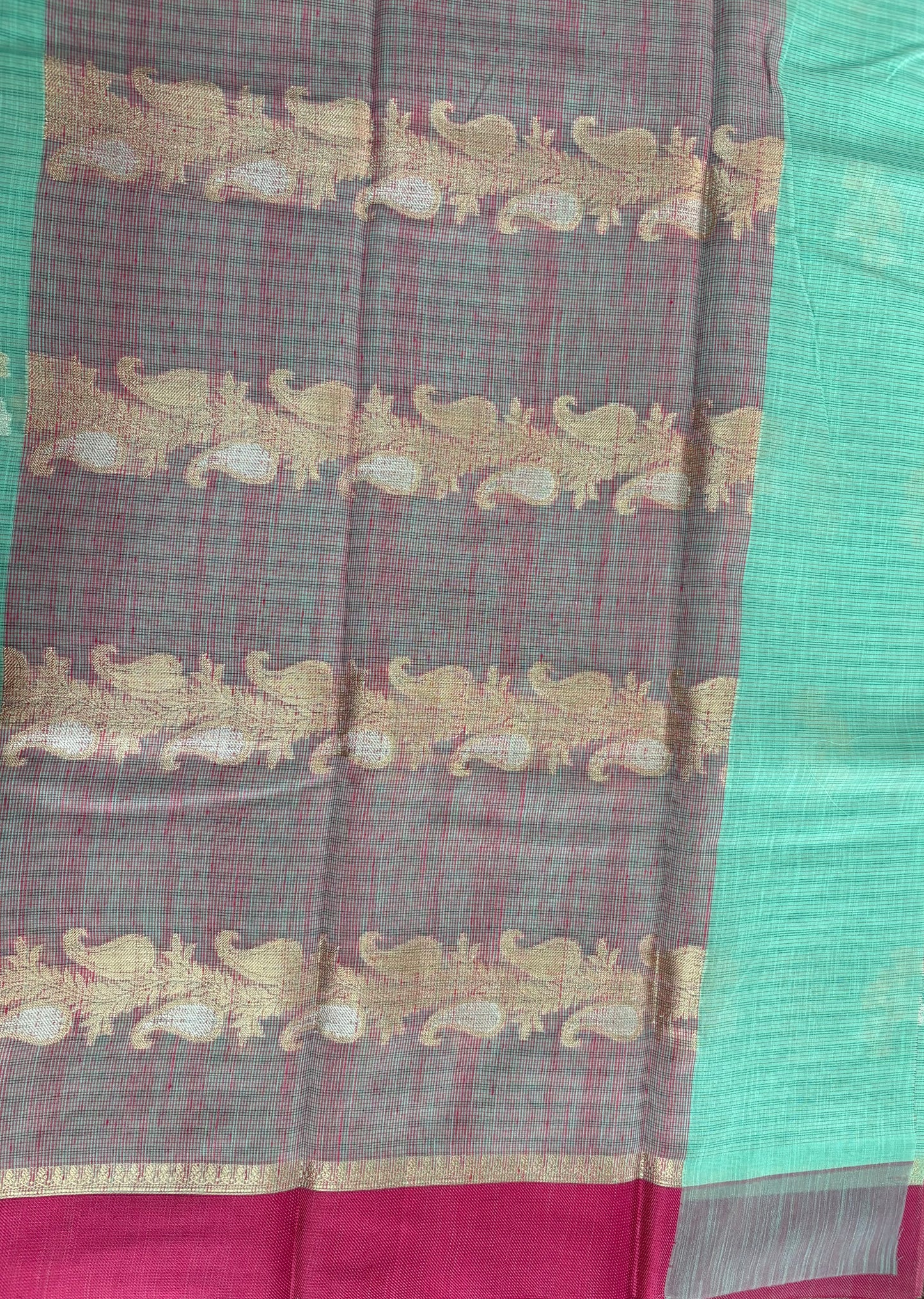 Rama green soft kora banarasi saree with satin borders