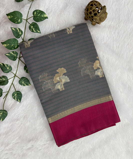 Elephant grey Kora Banarasi saree with satin borders