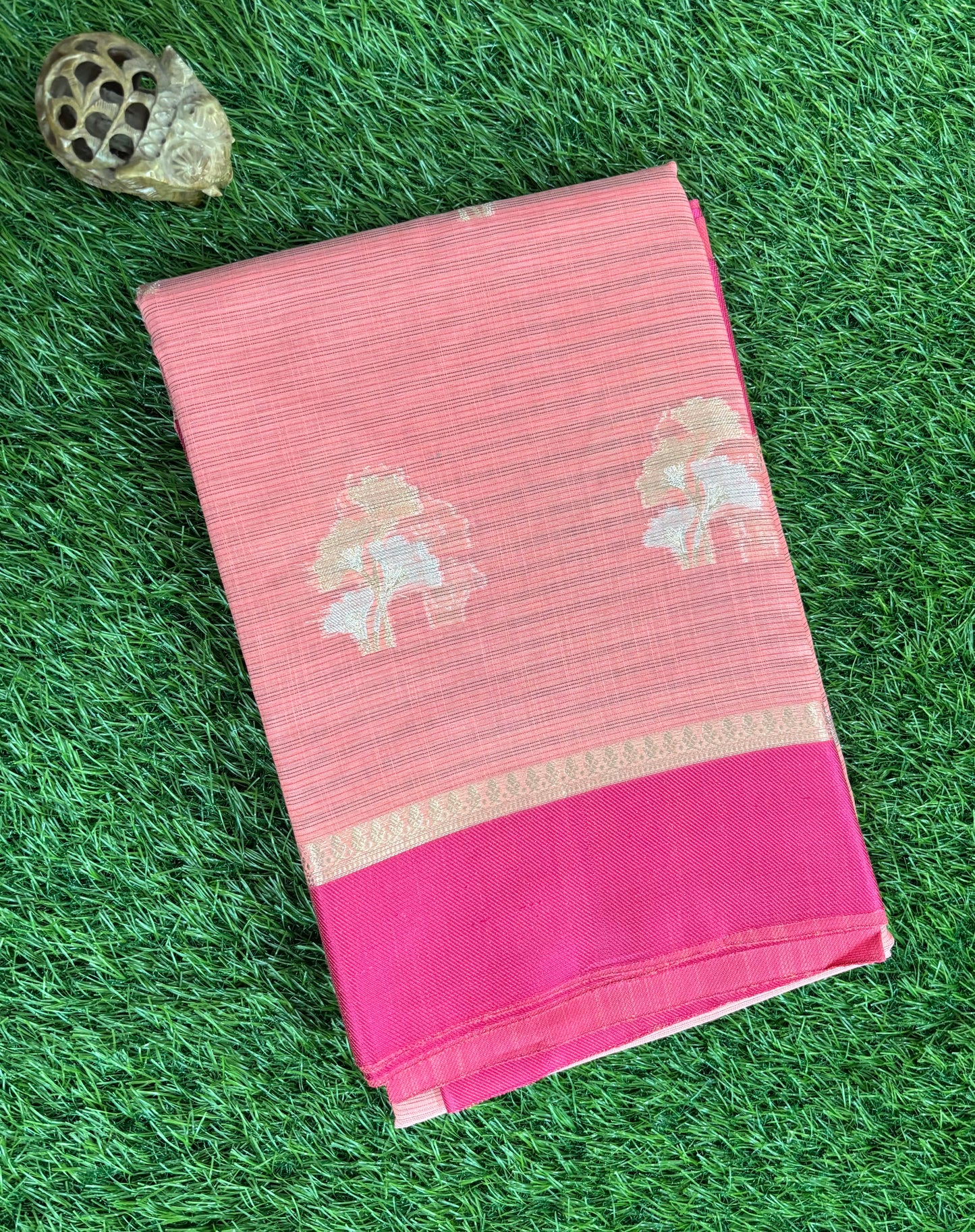 Peach Soft Kora Banarasi saree with satin borders