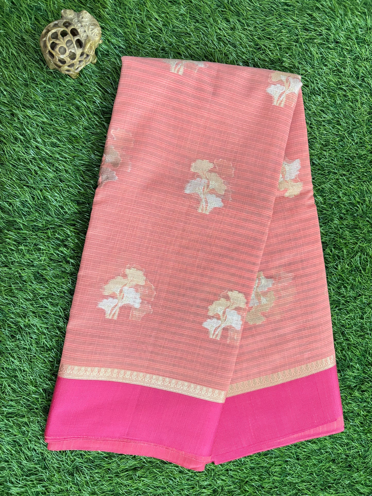 Peach Soft Kora Banarasi saree with satin borders