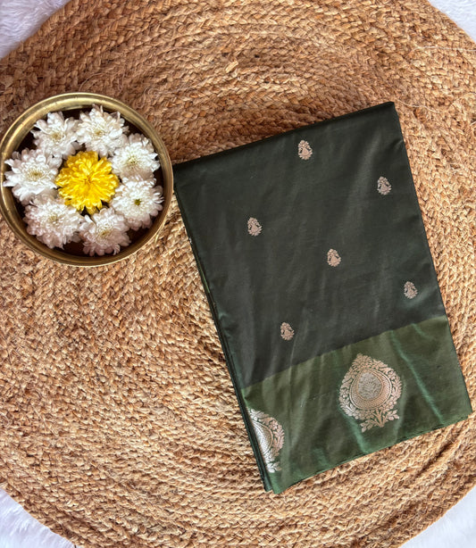 Bottle green Semi raw mango silk saree