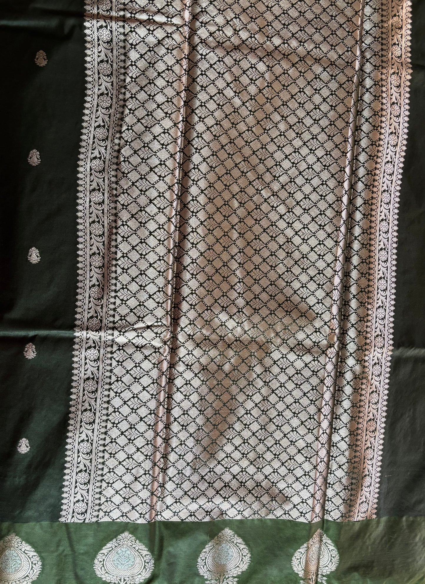 Bottle green Semi raw mango silk saree