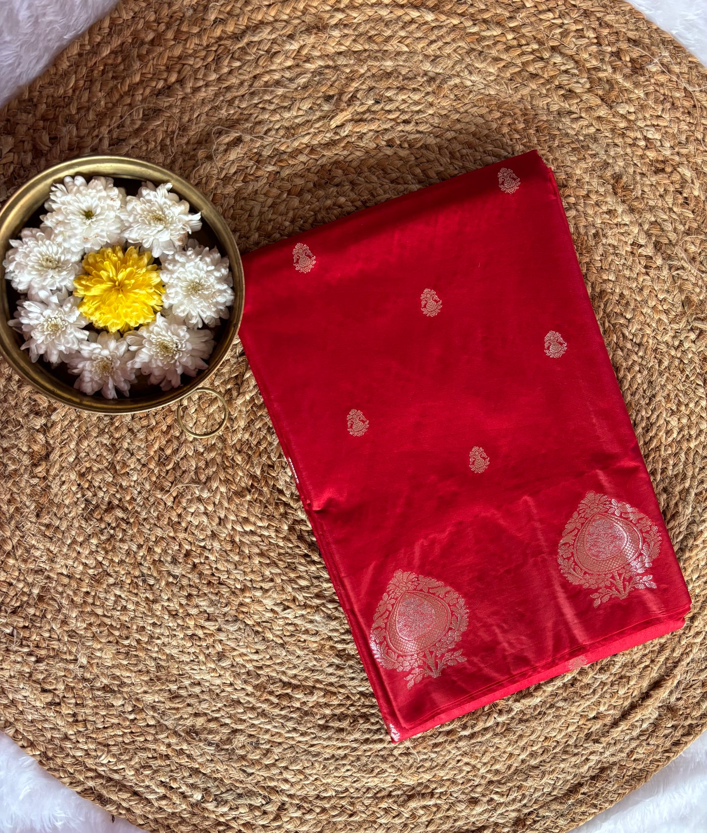 Red Semi raw mango silk saree