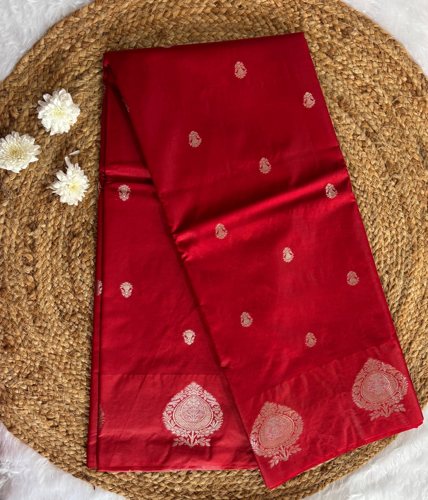 Red Semi raw mango silk saree