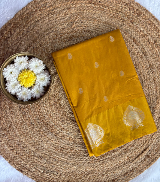 Mustard yellowSemi raw mango silk saree