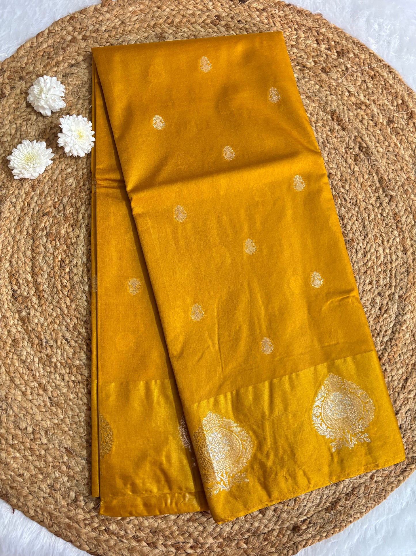 Mustard yellowSemi raw mango silk saree
