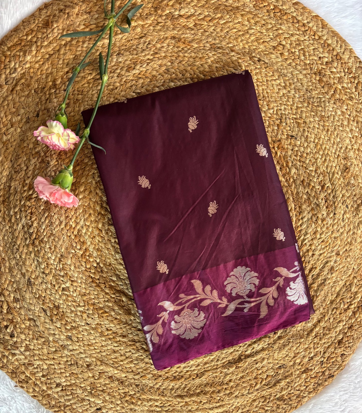 Maroon Semi raw mango silk saree