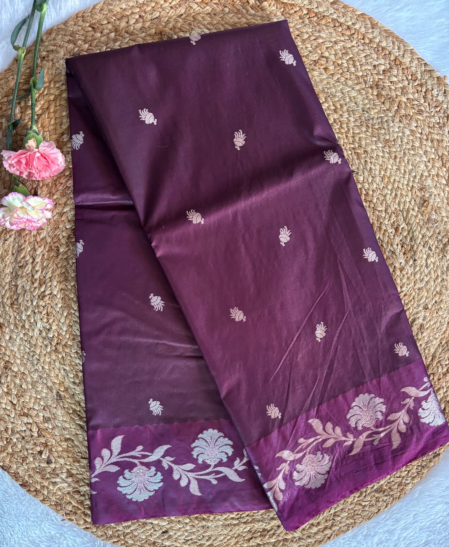 Maroon Semi raw mango silk saree