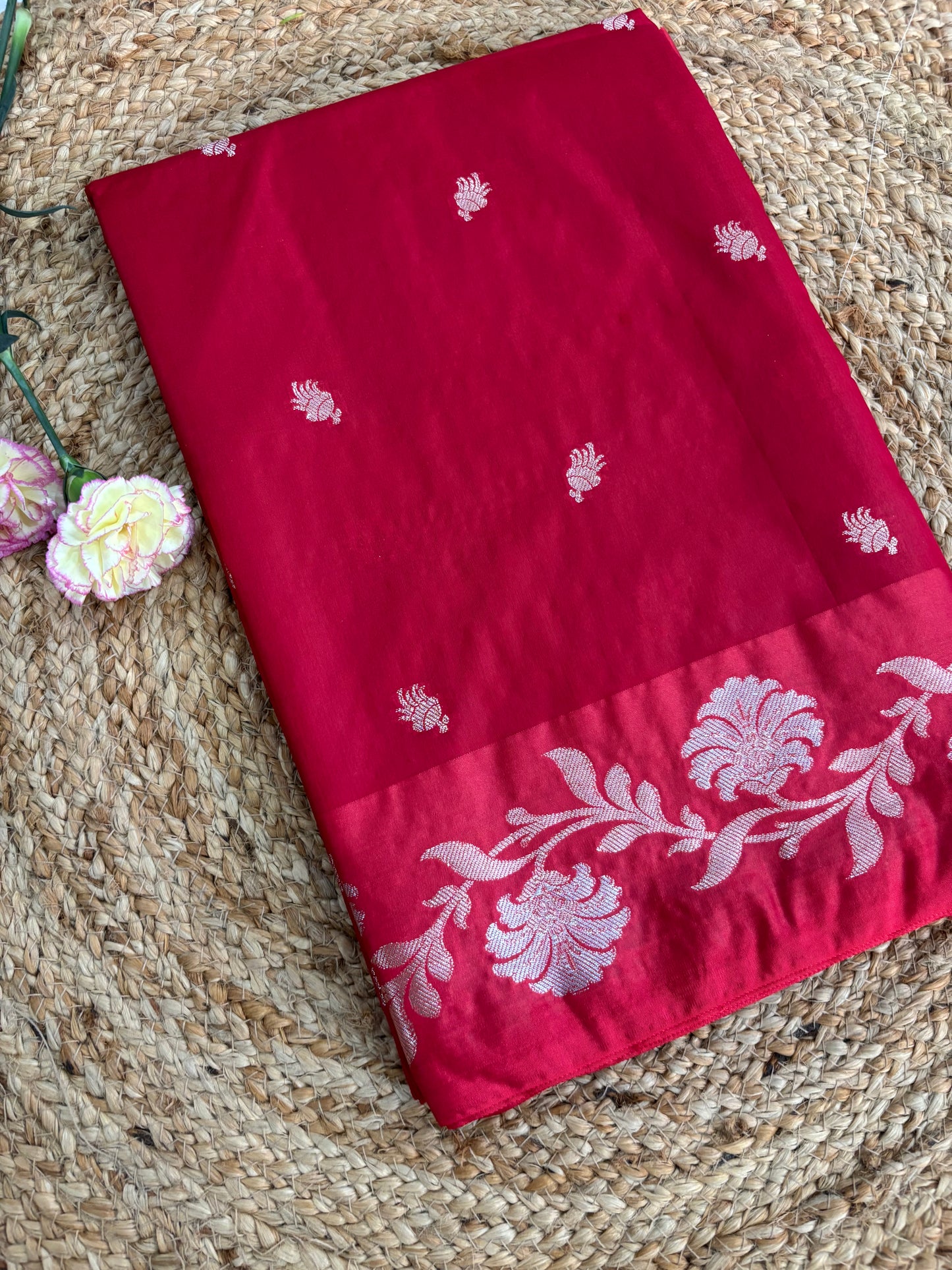 Red Semi raw mango silk saree