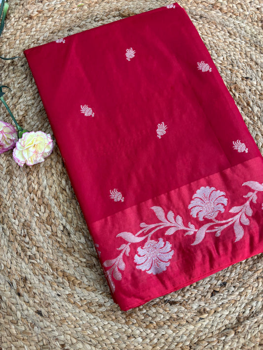 Red Semi raw mango silk saree