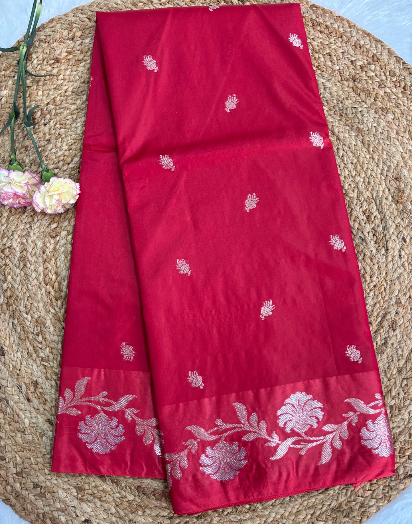 Red Semi raw mango silk saree
