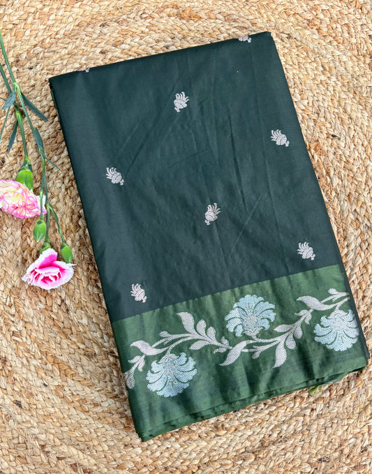 Bottle green Semi raw mango silk saree