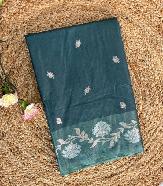 Teal blue Semi raw mango silk saree