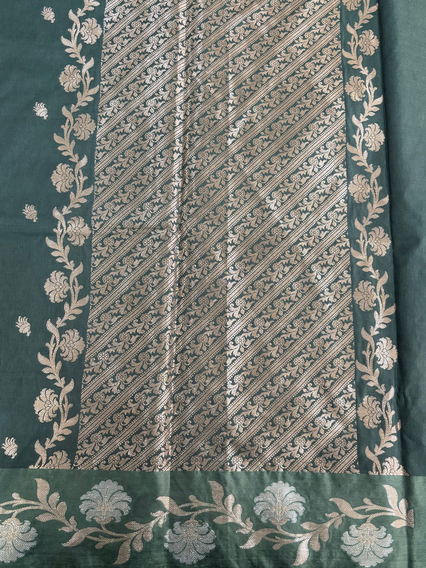 Teal blue Semi raw mango silk saree