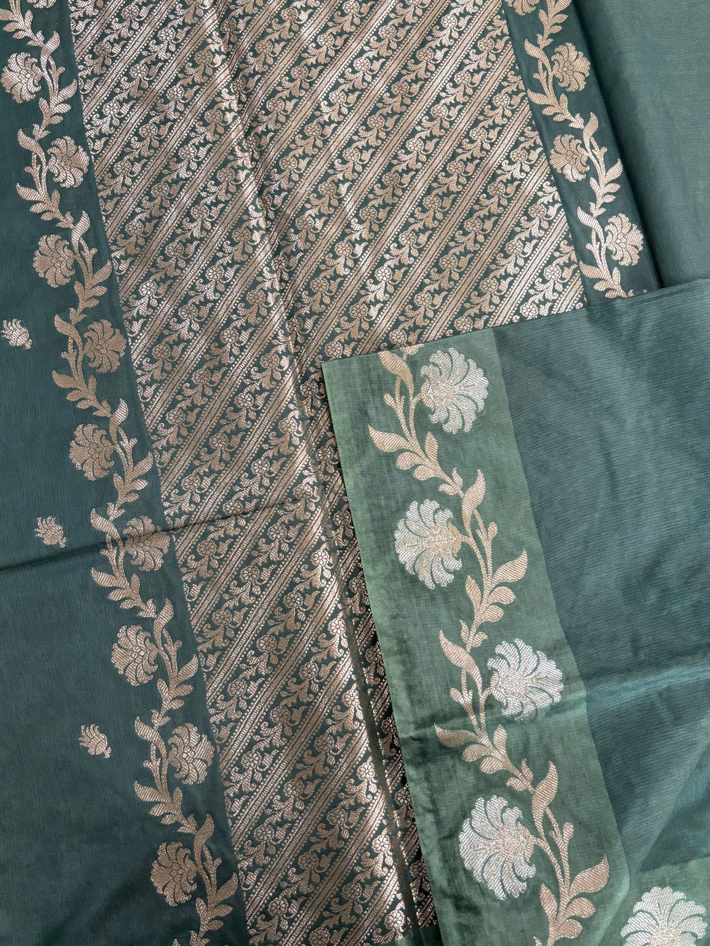 Teal blue Semi raw mango silk saree