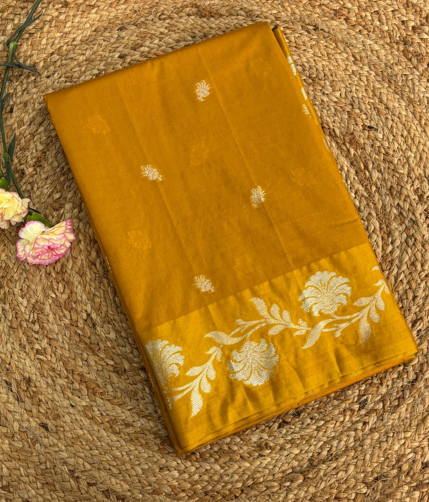 Mustard yellow Semi raw mango silk saree