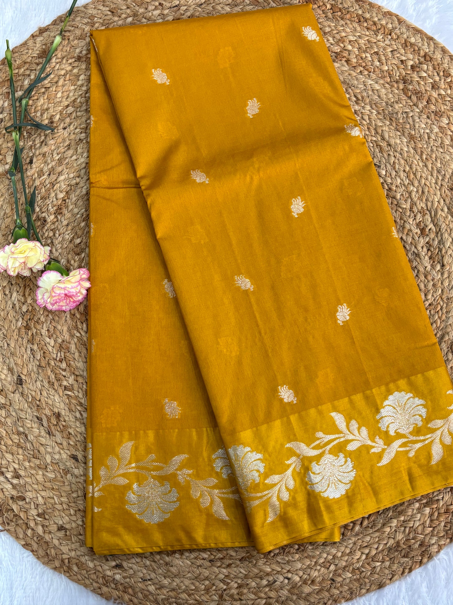 Mustard yellow Semi raw mango silk saree