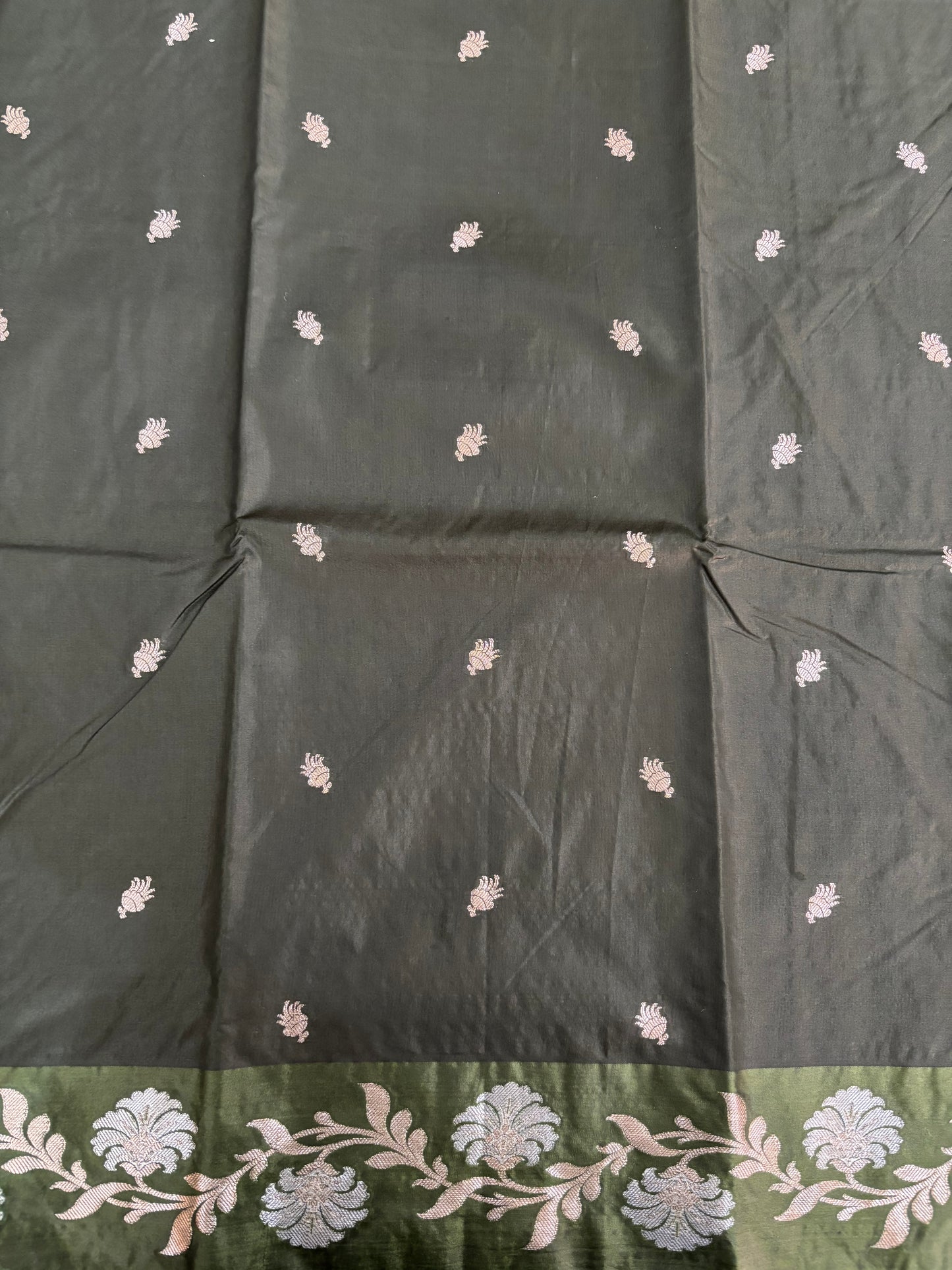 Bottle green Semi raw mango silk saree