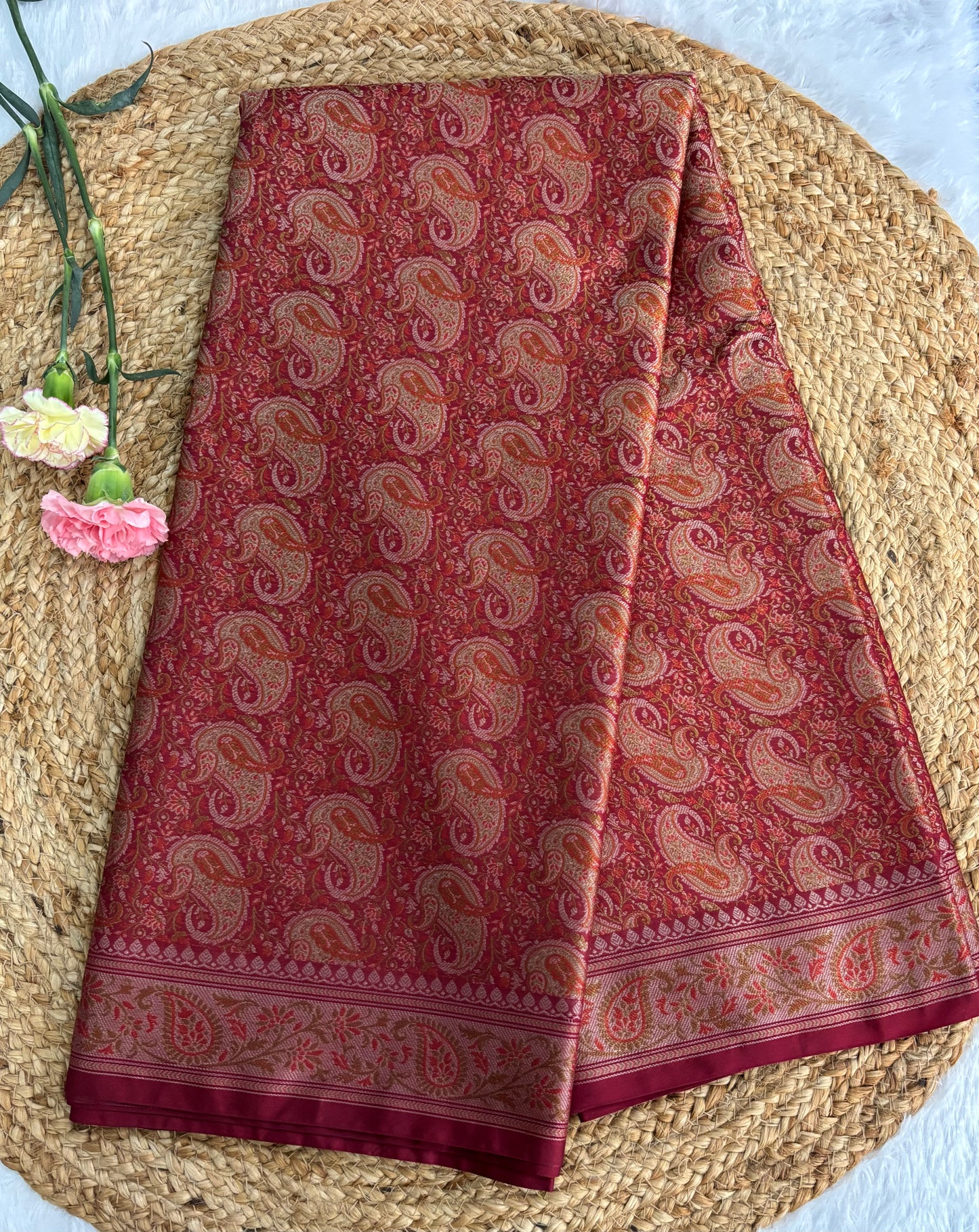 Maroon Pashmina silk saree