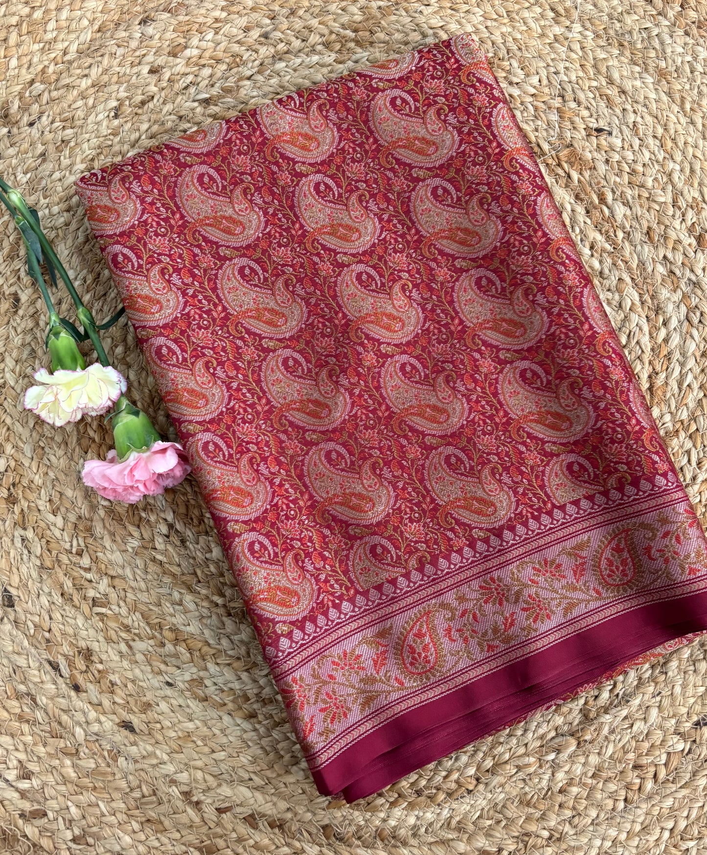 Maroon Pashmina silk saree