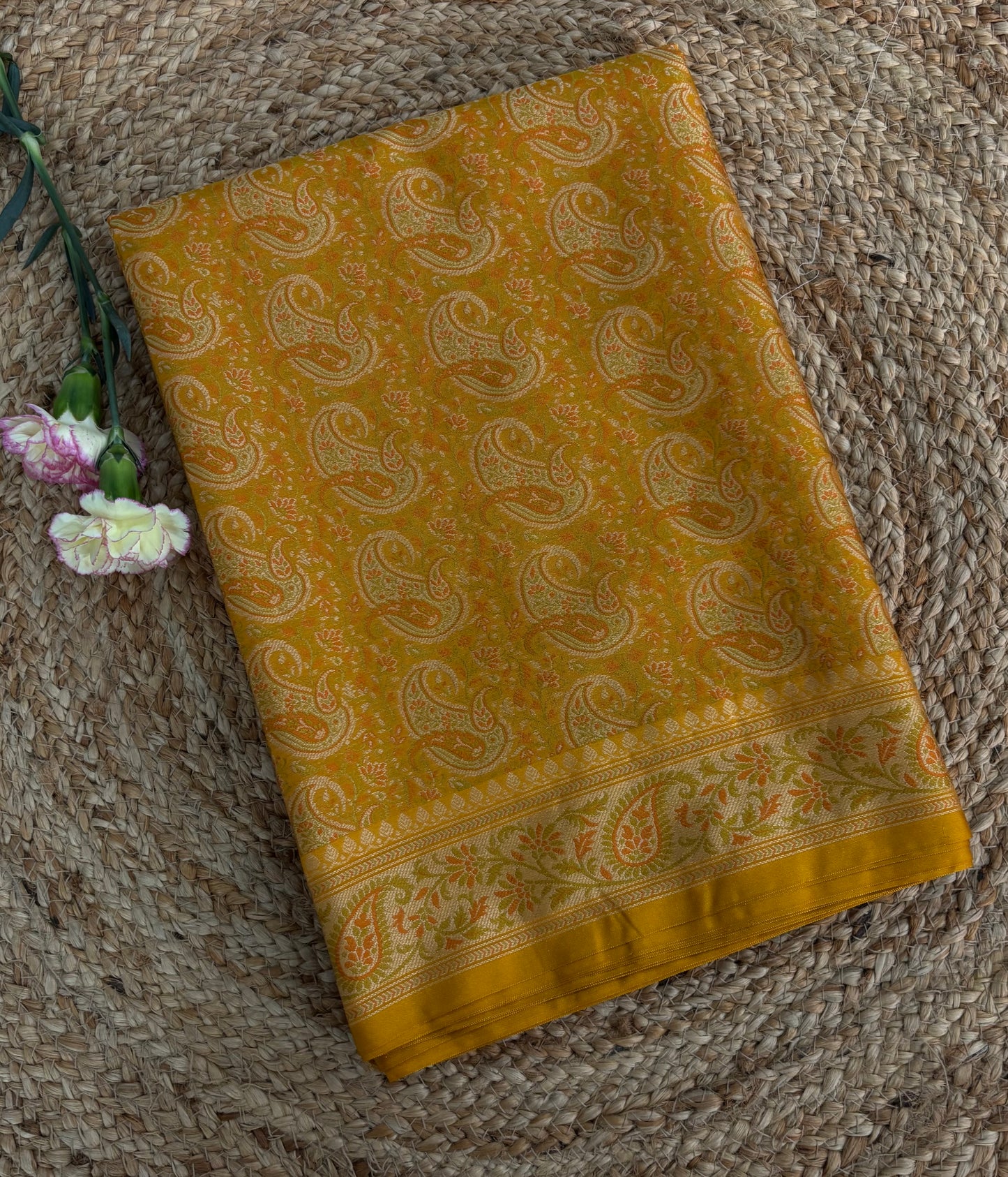 Yellow Pashmina silk saree