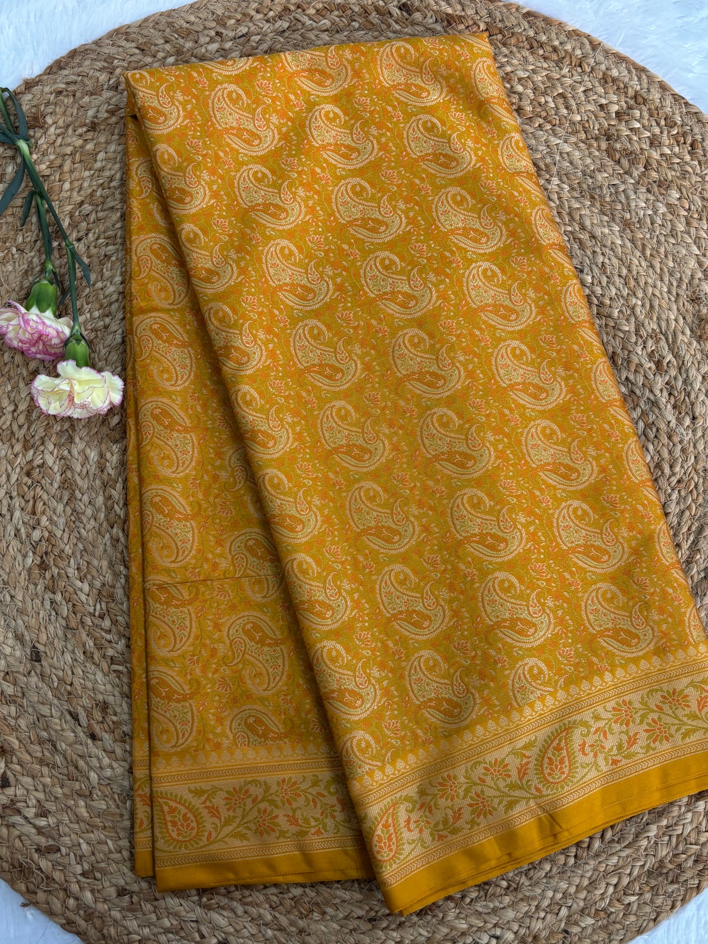 Yellow Pashmina silk saree