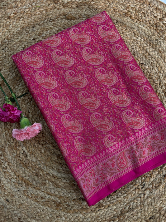 Pink Pashmina silk saree
