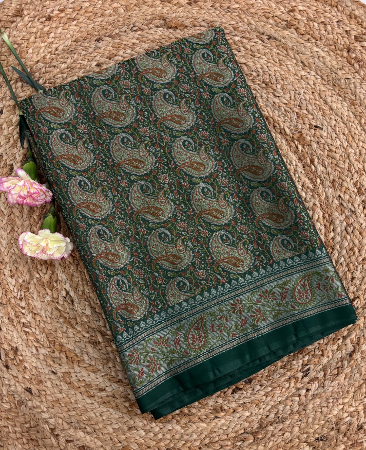 Bottle green Pashmina silk saree