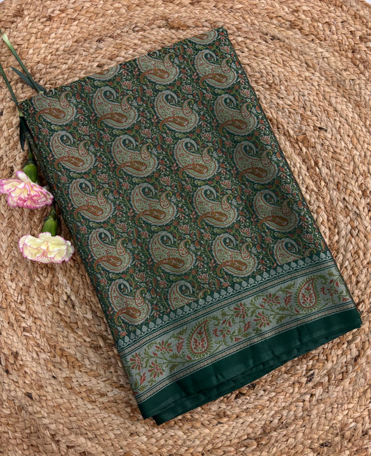 Bottle green Pashmina silk saree